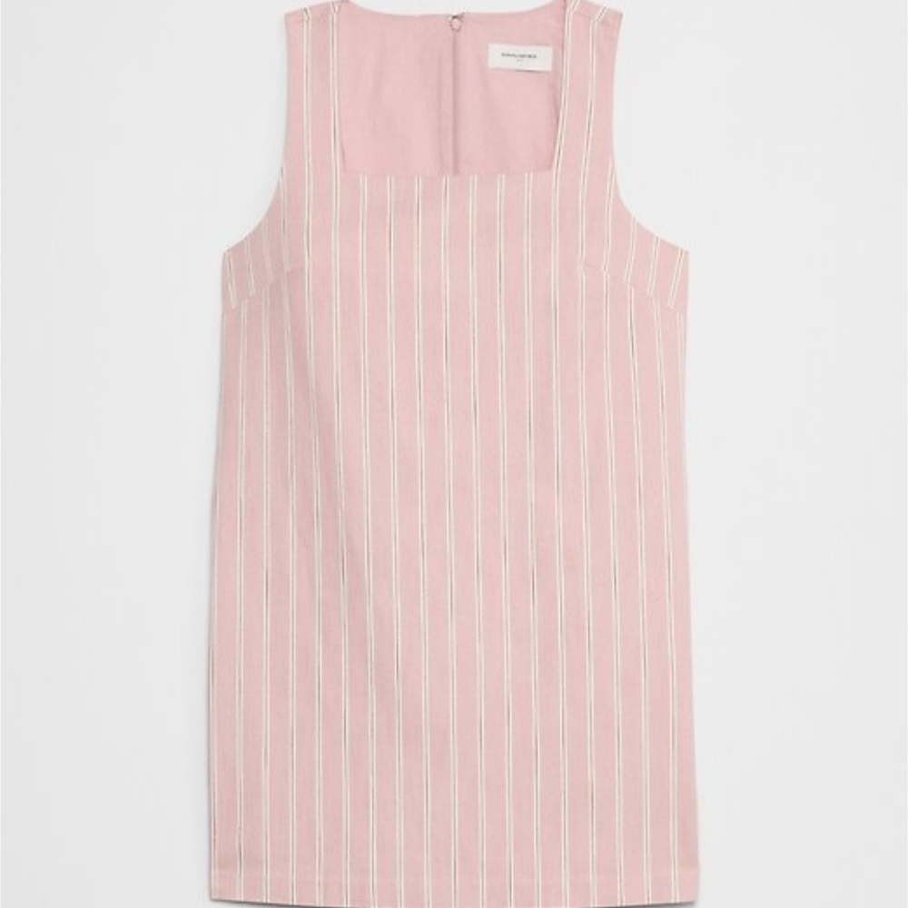 Banana Republic Blush Pink Square-Neck Mini Cotton Shift Dress Sz L Feminine